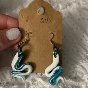 Blue and White Snake Earrings